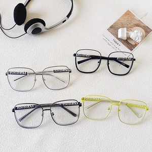 Fashion Square Large Frame Eyeglasses Anti Blue Light Resin Metal Clear Lens Optical Frame Letter Hollow Design