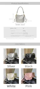 Detailed size specifications and color options for woven texture crossbody bucket bag