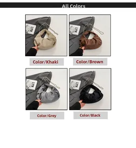 Collage of pleated dumpling bags in khaki, brown, grey, and black with stud details