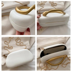 Detalles del bolso de mano de PU blanco con asa metálica dorada y bandolera
