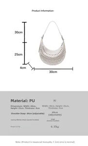 Size chart for punk shoulder bag showing dimensions 30x25x4cm with adjustable strap details
