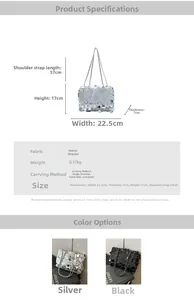 Spécifications détaillées de taille pour le sac à paillettes avec dimensions affichées
