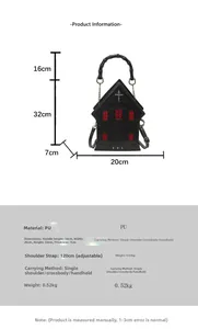 Size chart showing gothic cross handbag dimensions: 20cm width and 32cm height