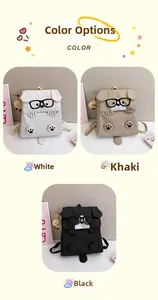 Detailed comparison of cartoon dog backpacks in white, khaki, and black color options