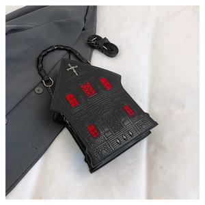 Detailed gothic church bag with red window accents and black metal cross charm