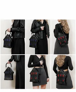 Gothic church shaped crossbody bag with cross rivets and colorful window embossing