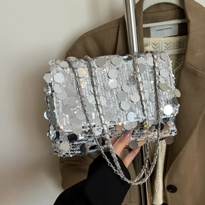 Sac À Épaule À Paillettes Pour Femmes Brillant Chaîne Sac Bandoulière Carré Soirée Fête Main Mode Streetwear