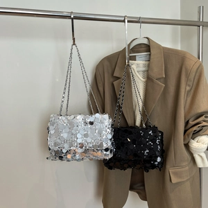 Sacs à bandoulière brillants à paillettes pour femmes en argent et noir pour soirée
