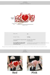 Detailed size specifications for the candy-shaped crossbody bag with Sweet heart embroidery