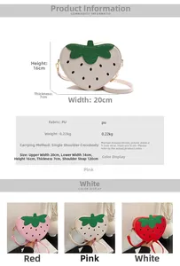 Spécifications détaillées et options de couleurs pour sac à main fraise en cuir PU