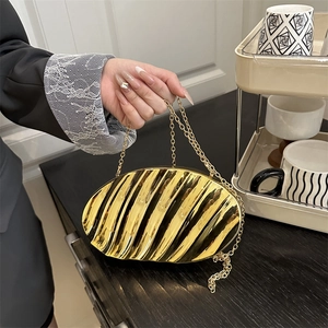 Evening Clutch Bag Metallic Wave Texture Shell Shape Elegant Crossbody Shoulder Chain Fashion Party Purse For Women