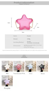 Vue détaillée du sac bandoulière transparent en étoile avec dimensions et caractéristiques