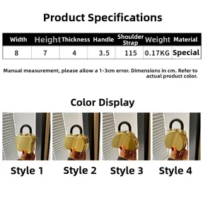 Size chart showing dimensions of mini glossy acrylic box bag with 115cm gold chain strap