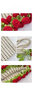 Detailed view of handmade crochet rose bag with intricate knit petals and mesh texture