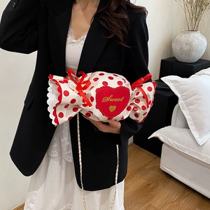 Cute candy-shaped crossbody bag with red polka dots and sweet heart embroidery