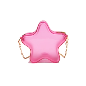 Sac bandoulière transparent rose en forme d'étoile avec fine bandoulière en chaîne dorée