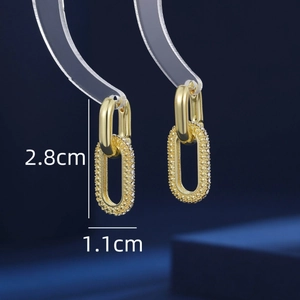 Fashion gold double oval hoop earrings with sparkling crystal pavé for women