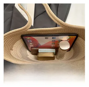 Top view of large woven tote bag interior showing spacious storage for daily essentials
