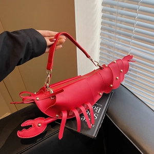 Creative Lobster Shaped Shoulder Bag PU Leather Gold Rivet Animal Design Novelty Crossbody Handbag For Women Fashion