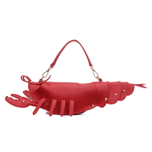 Creative red lobster-shaped shoulder bag with trendy gold studs and unique PU leather design