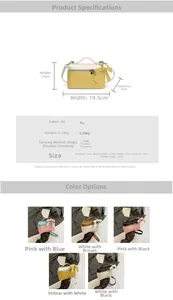Detailed size specifications for small bow crossbody bag showing dimensions and PU material