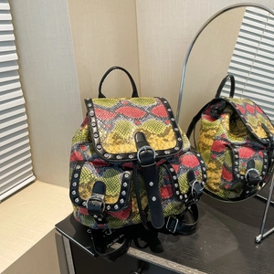 Fashion Mini Backpack Women Snakeskin Print PU Leather Rivet Studded Small Rucksack Retro Punk Streetwear Travel Bag