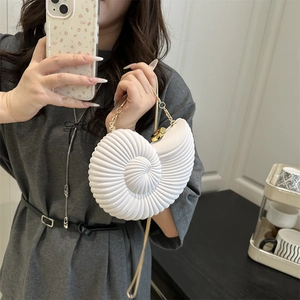Unique white conch snail shell acrylic crossbody box bag with gold chain strap