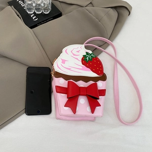 Cute strawberry cupcake round bag with pink bow and creamy topping for girls