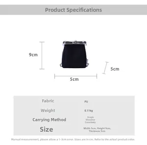 Mini black PU leather lipstick bag with metal chain and clip closure 5x9x5cm detail