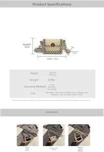 Detail showing dimensions and woven pearl textures of mini crossbody bags with chain