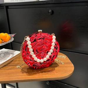 3D Rose Flower Evening Clutch Bag Acrylic Box Shoulder Handbag With Artificial Pearl Handle For Women Party Elegant