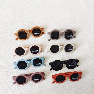 Kids Round Frame Foldable Sunglasses Matte Finish UV400 Polarized Anti-Blue Light For Toddler Girls Boys Retro Simple