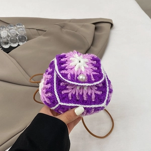 Handmade Crochet Flower Mini Crossbody Bag Knitted Yarn Purse With Artificial Pearl Button Mori Girl Style For Women Girls
