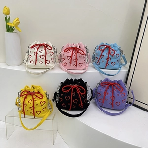Corduroy heart-pattern bucket bags in six colors with chain straps for women