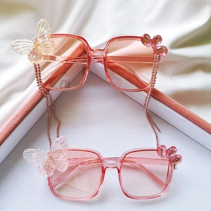 Lunettes De Soleil Enfant Papillon Nœud Monture Carrée Gland Frange Strass Cœur Gemme UV400 Résine PC Filles