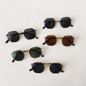 Kids octagonal metal frame sunglasses in multiple colors with retro geometric design