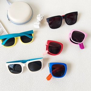 Foldable kids sunglasses with UV protection in six vibrant colors and portable design