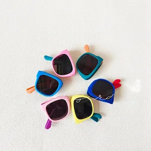 Foldable kids sunglasses in six vibrant colors with UV protection and matte finish