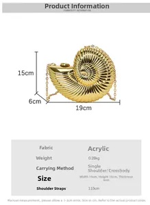 Detailed size specifications of the nautilus acrylic clutch bag with golden chain strap