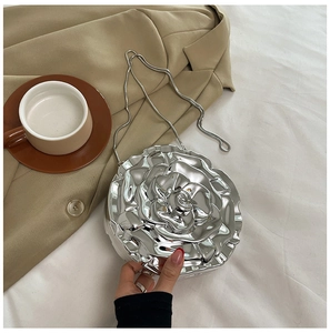 Chic silver rose shaped acrylic clutch bag with metal snake chain for evening party events