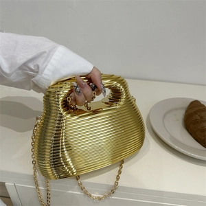 Acrylic Evening Bag Ripple Texture Metallic Handbag With Detachable Chain Crossbody Party Clutch For Women Fashionable