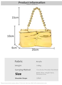 Guida alle dimensioni per pochette in acrilico dorato con texture a pieghe e manico