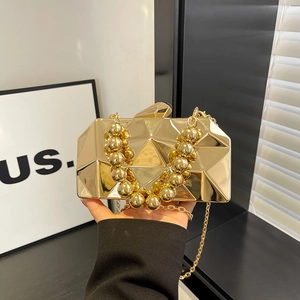 Geometric Faceted Metal Evening Bag With Chain Strap Hard Shell Shiny Clutch For Party Wedding Dinner Fashion Women