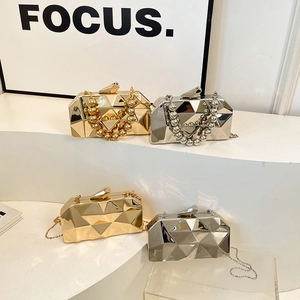Metallic geometric evening bag with chain strap in gold and silver luxury finish