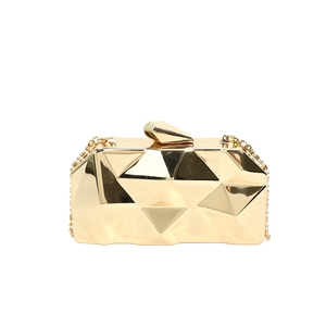 Metallic geometric evening bag with quilted design and elegant gold chain strap