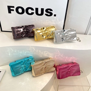 Metallic pleated acrylic clutch bag with chain strap in six vibrant fashion colors
