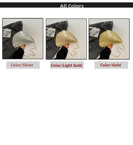 Detailed comparison of shell evening bags in silver, light gold, and gold metallic finish