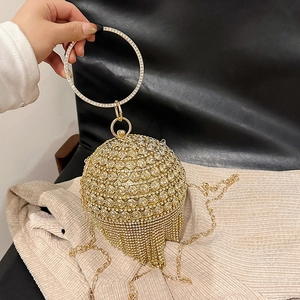 Borsa Da Sera Sferica Di Lusso Con Nappine In Strass Manico Rotondo E Tracolla A Catena Rimovibile Per Matrimoni