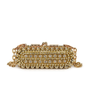 Elegant gold rhinestones evening bag with metallic chain strap for formal occasions