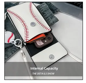 Vertical white leather phone bag showing interior capacity and baseball stitch details